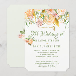 Invitation Floral rustique garland or sauge élégant mariage