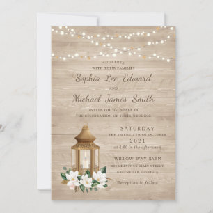 Invitation Floral Rustique Lanterne En Bois Magnolia Éclairag
