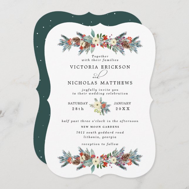 Invitation Floral rustique | Mariage botanique d'hiver (Devant / Derrière)
