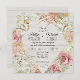 Invitation Floral Rustique Pampas Palm Mariage de feuillage