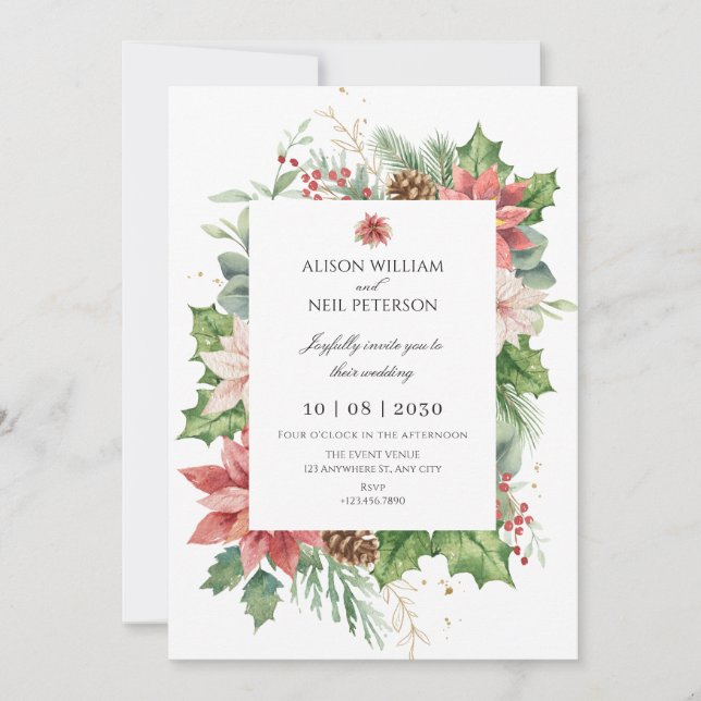 Invitation Floral Rustique Rouge et mariage vert (Devant)