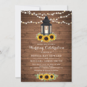 Invitation Floral Rustique Tournesol Bois Luminaires à cordes