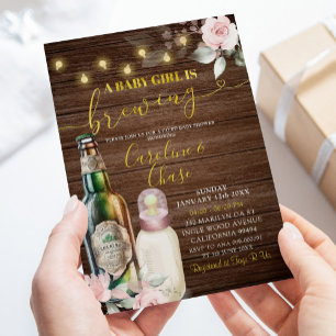 Invitation Floral rustique Une petite fille brasse du Baby sh