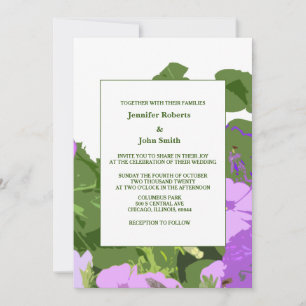 Invitation Floral Sage Vert Blanc Violet Élégant Mariage