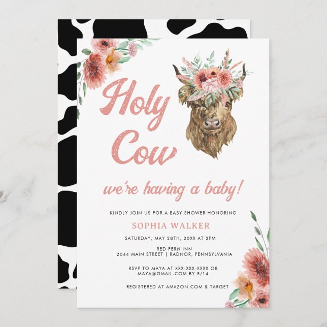 Invitation Floral Saint Vache Occidentale Baby Girl Douche (Devant / Derrière)