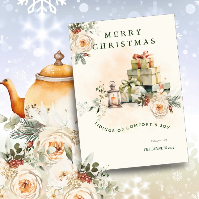 Invitation Floral Seasonal Christmas Greetings Car (Créateur téléchargé)