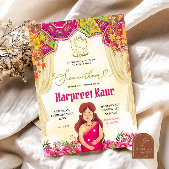 Invitation Floral Seemantham Godh Barai Baby shower indien (Créateur téléchargé)