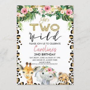 Invitation Floral She's Two Wild Cheetah Imprimer Anniversair