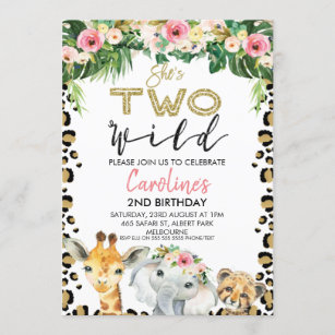 Invitation Floral She's Two Wild Cheetah Print Birthday