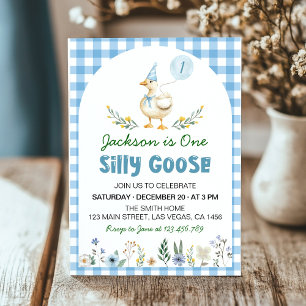 Invitation Floral Silly Goose Blue Balloon 1er anniversaire