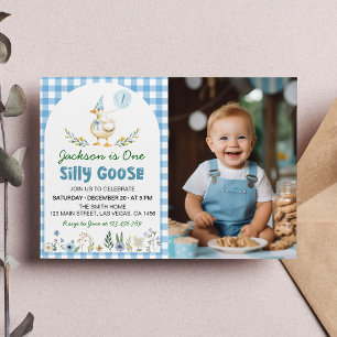 Invitation Floral Silly Goose Blue Balloon 1er Anniversaire P