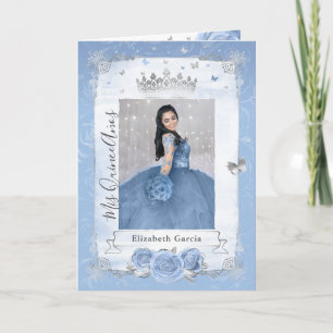 Invitation Floral Silver Baby Blue Quinceañera Photo Plié