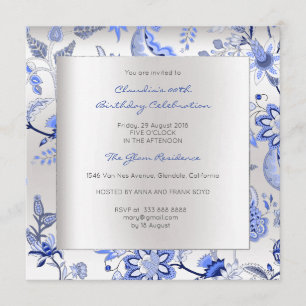 Invitation Floral Silver Sapphire Printemps Chinoiserie Événe