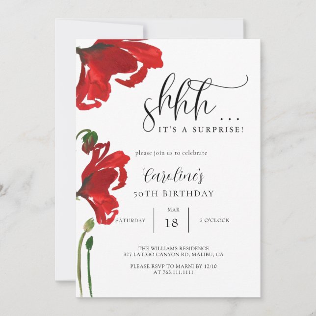 Invitation Floral Simple Surprise fête d'anniversaire (Devant)