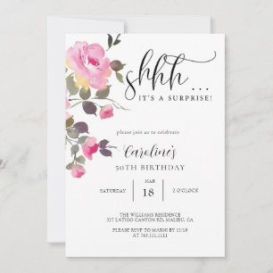 Invitation Floral Simple Surprise fête d'anniversaire