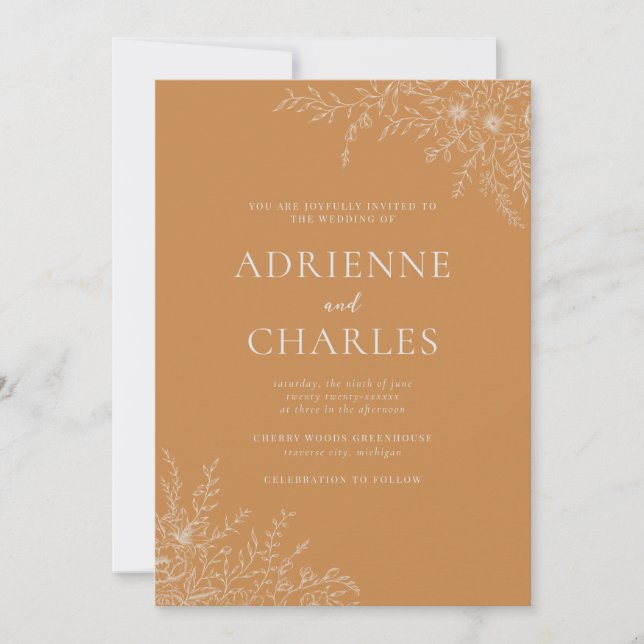 Invitation Floral Simplicity 1 Apricot Orange Minimal Wedding (Devant)