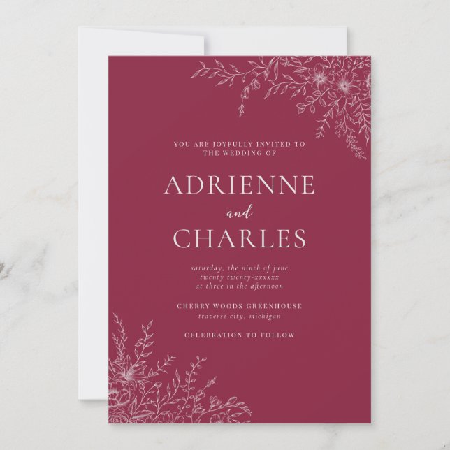 Invitation Floral Simplicity 1 Claret Minimal Wedding (Devant)