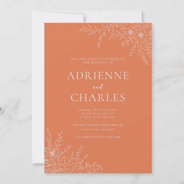 Invitation Floral Simplicity 1 Coral Minimal Wedding (Devant)