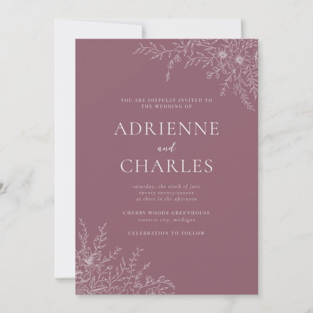 Invitation Floral Simplicity 1 Dusk Mauve Minimal Wedding (Devant)