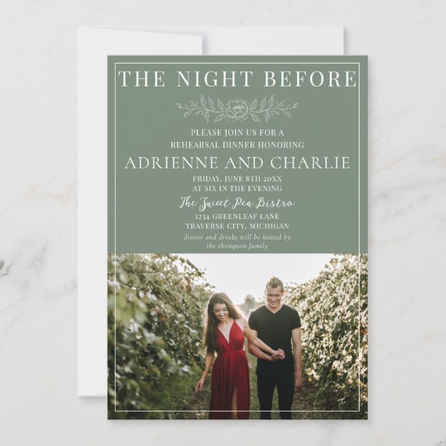 Invitation Floral Simplicity 1 Modern Green Rehearsal Dinner (Devant)