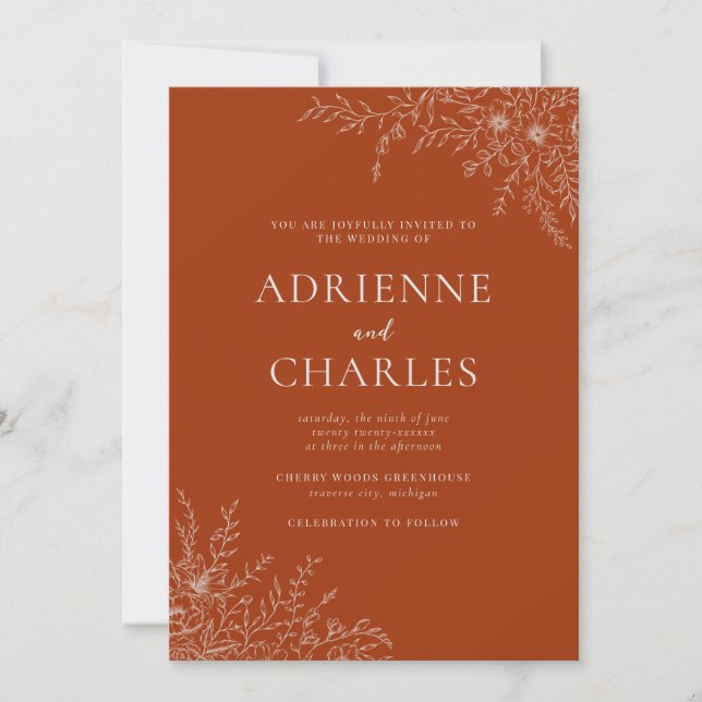 Invitation Floral Simplicity 1 Rust Orange Minimal Wedding (Devant)