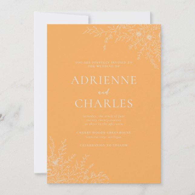 Invitation Floral Simplicity 1 Sorbet Orange Minimal Wedding (Devant)