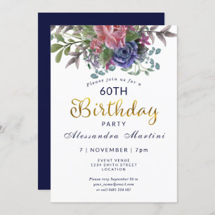 Invitation Floral Soixante et fabuleux anniversaire d'or roug