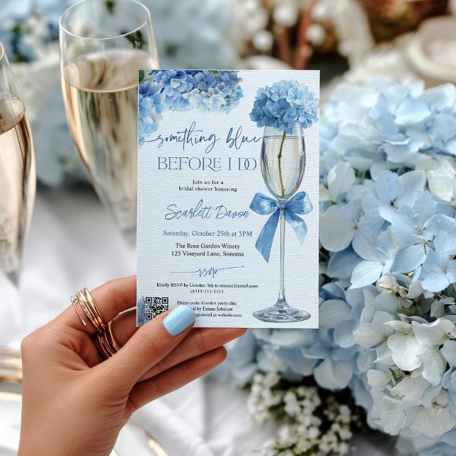 Invitation  Floral Something Blue Before I Do Bridal shower (Blue Hydrangea Something Blue Before I Do Bridal Invitation)