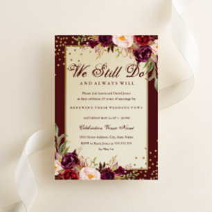 Invitation Floral Sparkle Bourgogne Renouvellement de Voeux A