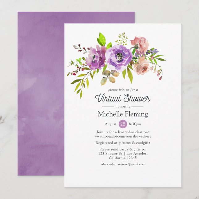 Invitation Floral Spring Bridal ou Baby shower virtuel (Devant / Derrière)