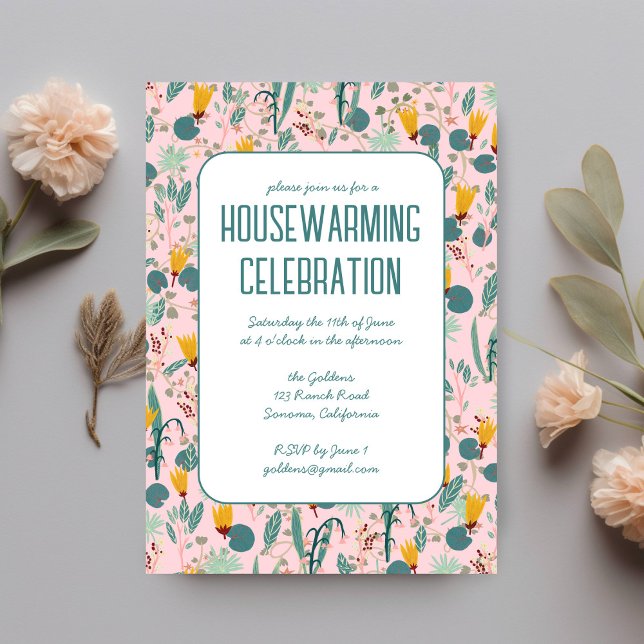 Invitation Floral Spring Garden Custom HOUSEWARMINING PARTY (Floral Spring Garden Custom HOUSEWARMING PARTY Invitation
Pink)