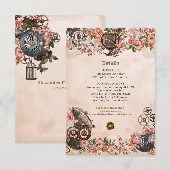 Invitation Floral Steampunk Réception de mariage Insertion (Devant / Derrière)