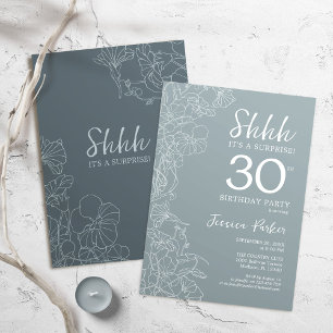 Invitation Floral Steel Blue Botanical Surprise 30e anniversa