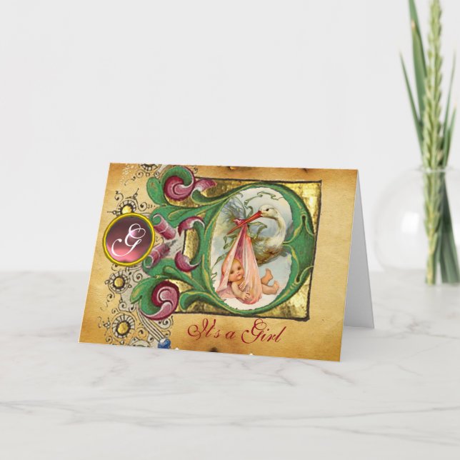 INVITATION FLORAL STORL BABY SHOWER DE FILLE ROSE GEM MONOGRA (Devant)