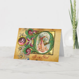 INVITATION FLORAL STORL BABY SHOWER DE FILLE ROSE GEM MONOGRA