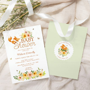 Invitation Floral Storybook Fox Baby shower neutre genre