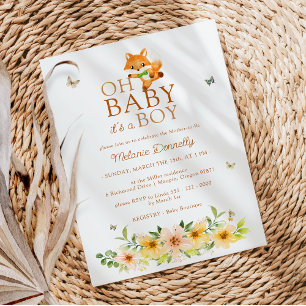 Invitation Floral Storybook Fox Oh Baby Boy Douche