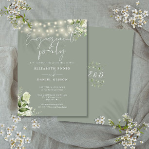 Invitation Floral String Lights Sage Green Engagement Party