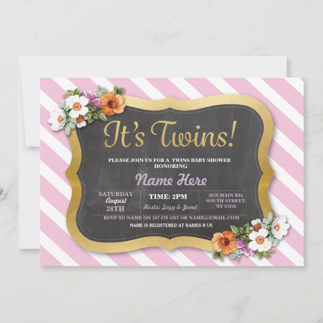 Invitation Floral Stripe Pink du Baby shower Girl  (Devant)