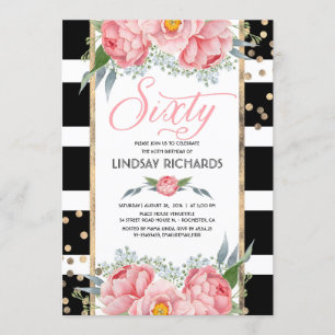 Invitation Floral Stripes Moderne Gold Decor 60 Anniversaire