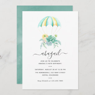 Invitation Floral Succulents Bouquet Parachute Anniversaire