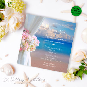 Invitation Floral Summer Sunset Ocean Plage tropicale Mariage