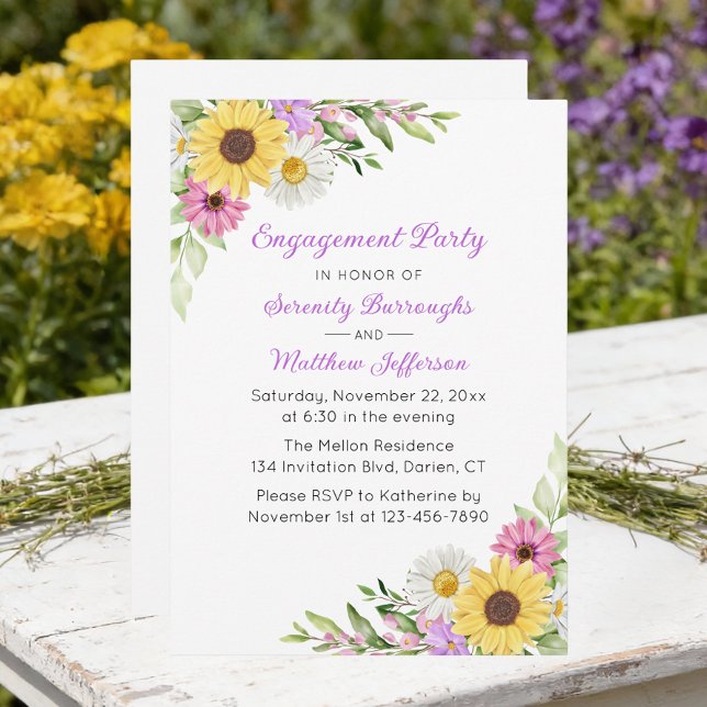 Invitation Floral Sunflower Daisy Wildflower Engagement Party (Créateur téléchargé)