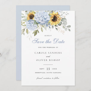 Invitation Floral Sunflowers Blue Hydrangea Mariage Date de s
