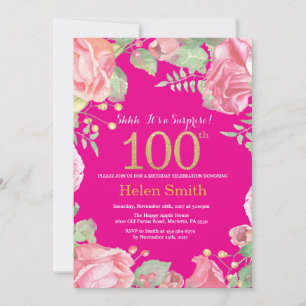 Invitation Floral Surprise 100e Anniversaire Or et rose chaud