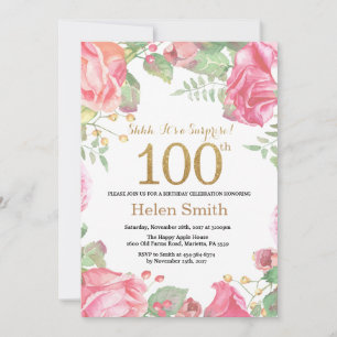 Invitation Floral Surprise 100e anniversaire Parties scintill