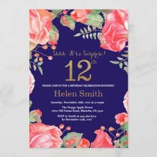 Invitation Floral Surprise 12e anniversaire Gold Parties scin