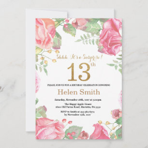 Invitation Floral Surprise 13e anniversaire Parties scintilla