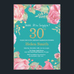 Invitation Floral Surprise 30e anniversaire Or et Turquoise<br><div class="desc">Floral Surprise 30e anniversaire Invitation pour les femmes. Aquarelle Fleurie Botanique. Parties scintillant or. Pies Roses Fleurs Florales. Anniversaire adulte. Arrière - plan turquoise Aqua Turquoise. Pour plus de personnalisation,  cliquez sur le bouton "Customiser" et utilisez notre outil de conception pour modifier ce modèle.</div>