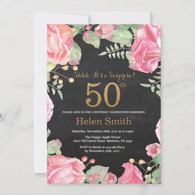 Invitation Floral Surprise 50e anniversaire Parties scintilla (Devant)
